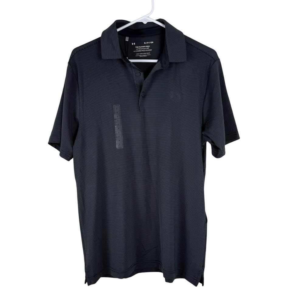 Under Armour Mens Small Playoff‎ 3.0 Stripe Polo Black Loose Fit Golf Shirt NEW
